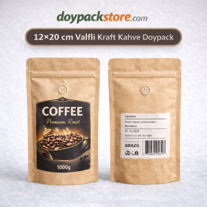 12x20 cm valfli kraft kahve doypack ambalaj poşeti kilitli zipli