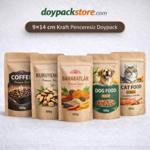 9×14 cm kraft penceresiz doypack kilitli zipli kraft ambalaj poşeti kahve ve gıda için