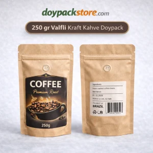 250 gr valfli kraft kahve doypack ambalaj poşeti