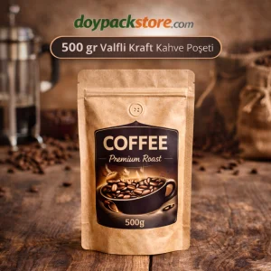 500 gr valfli kraft kahve poşeti doypack ambalaj
