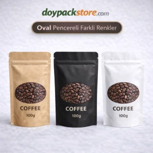 oval pencereli kraft pouch poşet kahve ve gıda ambalajı