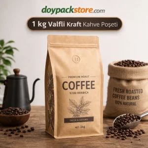 1 kg valfli kraft kahve poşeti ambalaj doypack