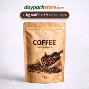 1 kg valfli kraft kahve poşeti, kahve çekirdeği ve öğütülmüş kahve için valfli kraft ambalaj