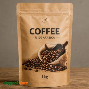 Alüminyum Flat Pouch Kahve Ambalajı 1 kg valfli kraft kahve poşeti, kahve çekirdekleri baskılı kilitli ambalaj